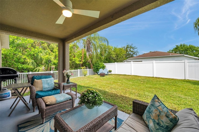 8504 Tidal Bay Ln, Tampa, FL 33635 - view of patio with ceiling fan and outdoor lounge area