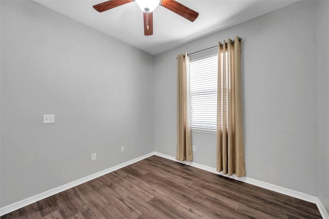 11878 Thicket Wood Dr, Riverview, FL 33579 - empty room with a ceiling fan, dark wood-style floors, and baseboards