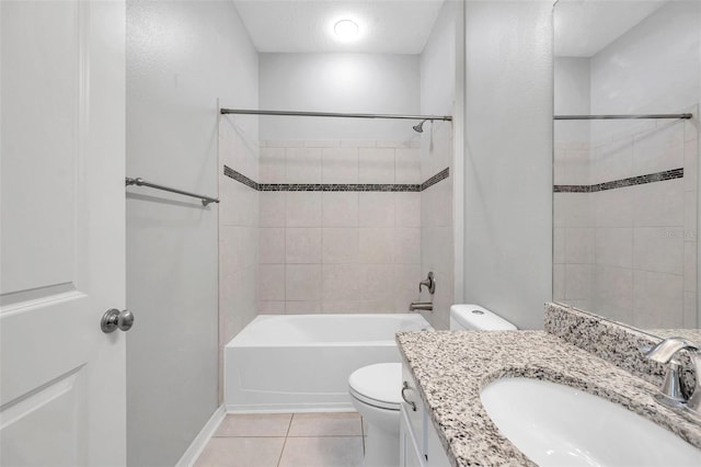 11878 Thicket Wood Dr, Riverview, FL 33579 - bathroom with tile patterned floors, toilet, vanity, and  shower combination