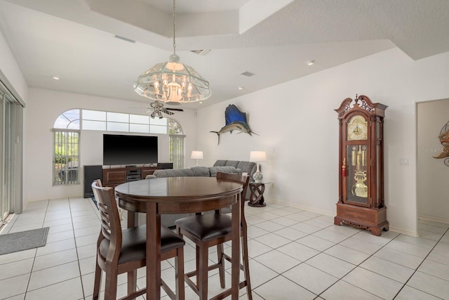 6129 Schalekamp Dr, Spring Hill, FL 34609 - dining area with a chandelier, light tile patterned flooring, recessed lighting, and baseboards