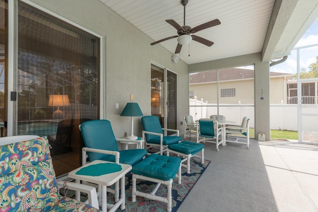 6129 Schalekamp Dr, Spring Hill, FL 34609 - view of patio / terrace with outdoor dining area, ceiling fan, and fence