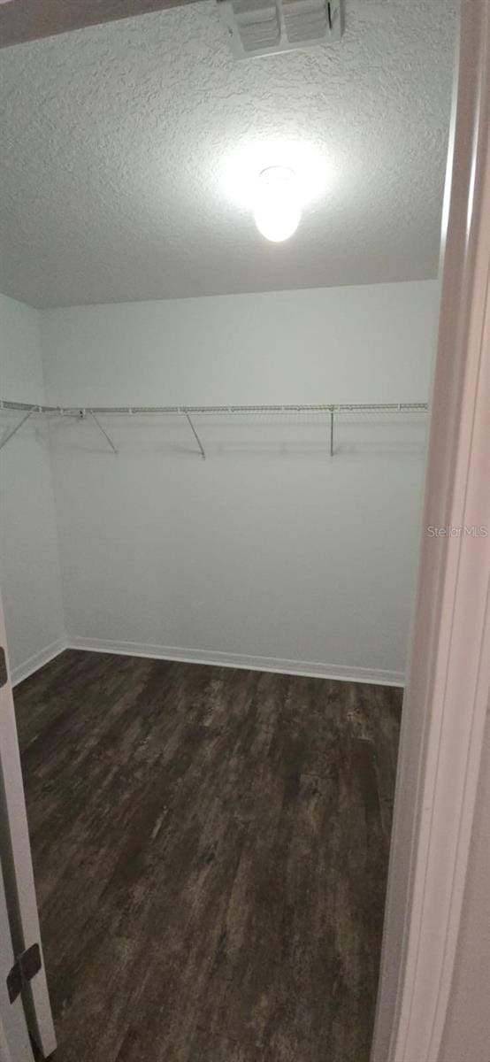 walk in closet featuring dark wood-style floors