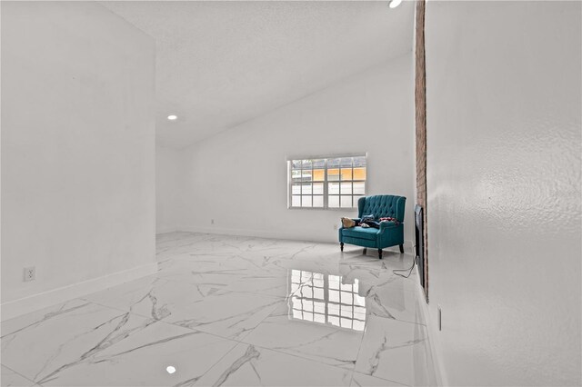 3104 Apricot St, Seffner, FL 33584 - unfurnished room with marble finish flooring, baseboards, vaulted ceiling, and recessed lighting