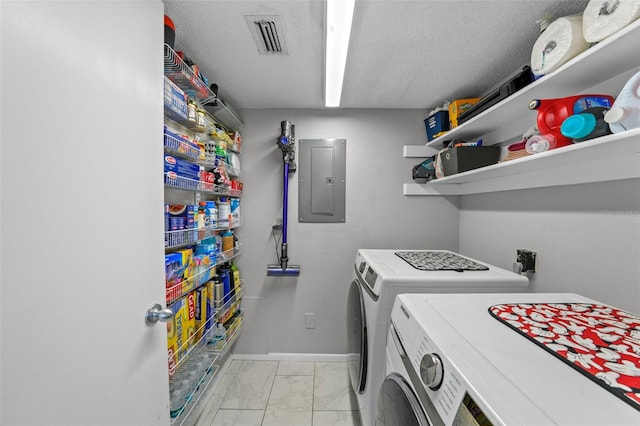 9209 Seminole Blvd Unit 156, Seminole, FL 33772 - laundry area featuring electric panel, washer and dryer, and light marble finish floors