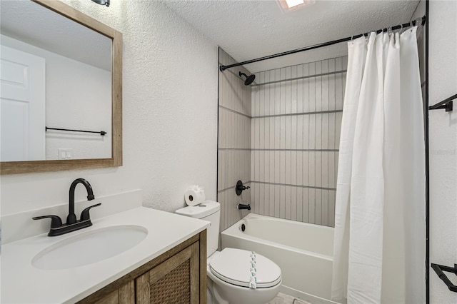 1145 53rd Ave N Unit 1, Saint Petersburg, FL 33703 - bathroom featuring toilet, shower / bath combo with shower curtain, a textured ceiling, vanity, and a textured wall
