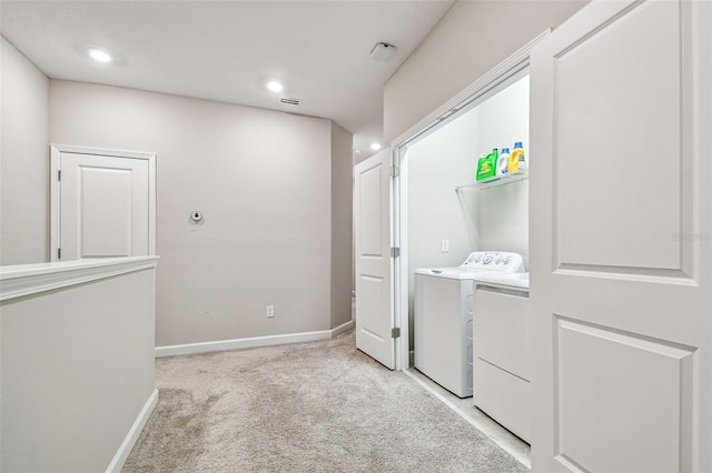 6745 Citrus Creek Ln, Tampa, FL 33625 - clothes washing area with separate washer and dryer, light carpet, baseboards, and recessed lighting