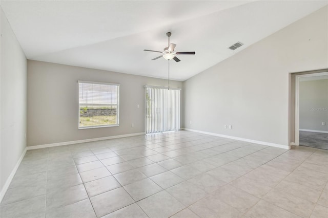 10822 Crushed Grape Dr, Riverview, FL 33578 - unfurnished room featuring lofted ceiling, ceiling fan, light tile patterned floors, and baseboards