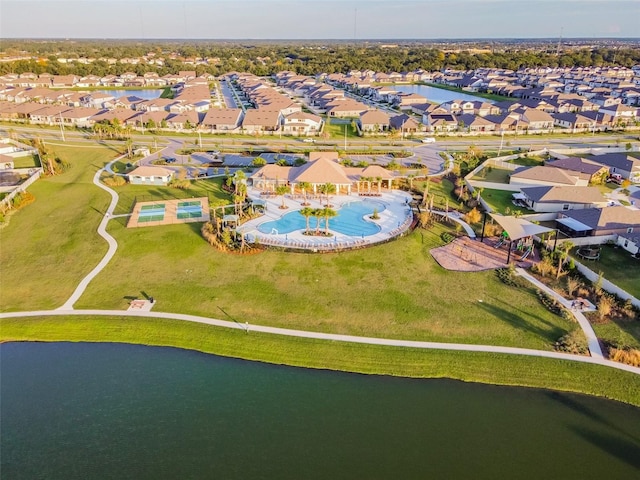 10822 Crushed Grape Dr, Riverview, FL 33578 - aerial view of property's location featuring nearby suburban area, a nearby body of water, and a pool area