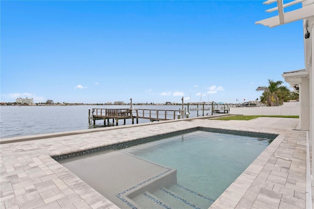 7060 S Shore Dr S, South Pasadena, FL 33707 - view of swimming pool with boat lift, a dock, and a water view