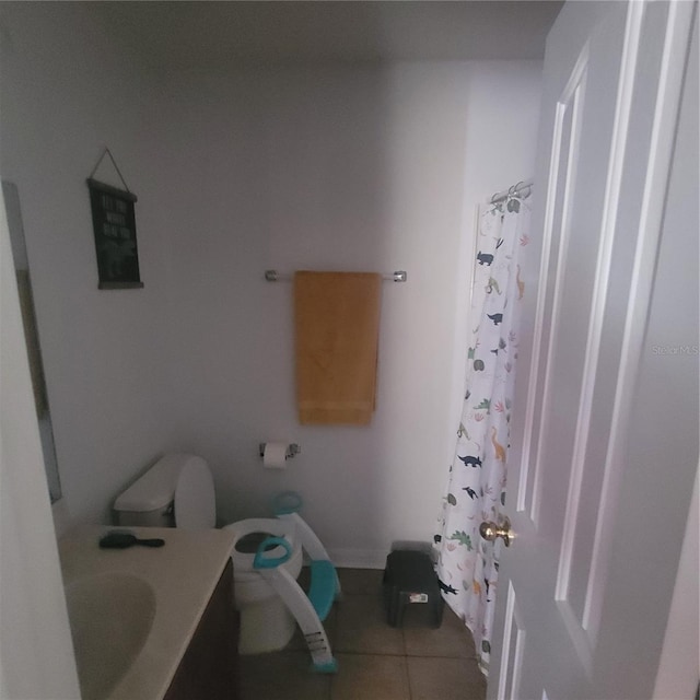 10850 Lake Saint Charles Blvd, Riverview, FL 33578 - bathroom featuring vanity, tile patterned flooring, and a shower with curtain