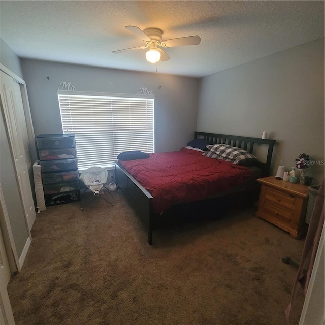 10850 Lake Saint Charles Blvd, Riverview, FL 33578 - bedroom featuring carpet flooring, a closet, ceiling fan, and a textured ceiling