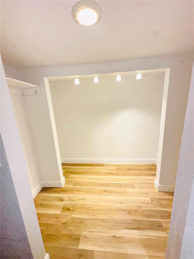 walk in closet with light wood-style flooring