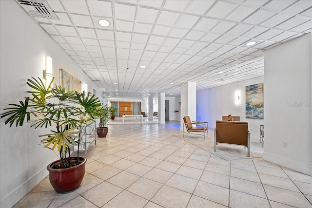 community lobby with recessed lighting