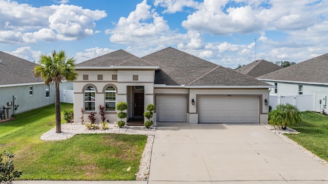 12420 Brick Cobblestone Dr, Riverview, FL 33579 - view of front facade with an attached garage, stucco siding, driveway, and roof with shingles