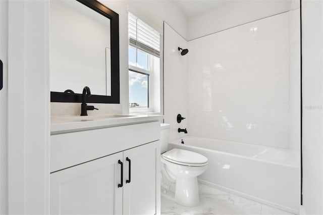 7240 Sutton Ln, Sarasota, FL 34240 - bathroom with toilet, marble finish flooring, shower / tub combination, and vanity