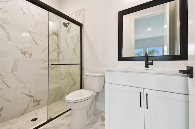 7240 Sutton Ln, Sarasota, FL 34240 - full bath featuring baseboards, marble finish floors, a marble finish shower, vanity, and toilet