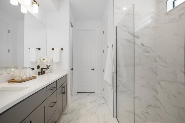 16117 Rosemallow Ln, Alva, FL 33920 - full bath with marble look tiles, a marble finish shower, and double vanity