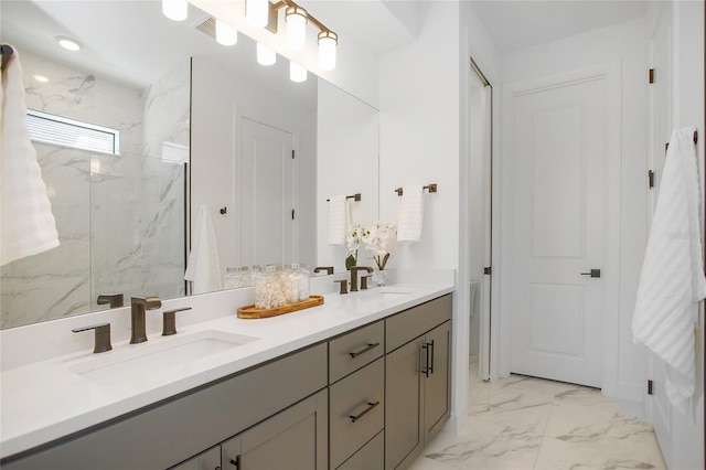 16117 Rosemallow Ln, Alva, FL 33920 - full bathroom with marble look tiles, a marble finish shower, and double vanity