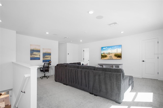 16117 Rosemallow Ln, Alva, FL 33920 - living room with light carpet, recessed lighting, a desk, and baseboards