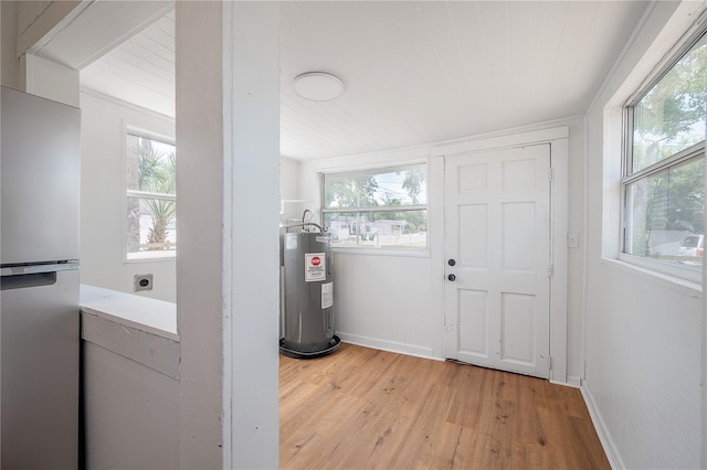 1527 E Lake Ave, Tampa, FL 33610 - entrance foyer with electric water heater, light wood-style floors, healthy amount of natural light, and baseboards