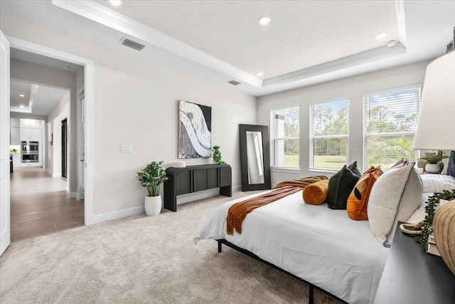 33750 Ocean Spray Ln, Wesley Chapel, FL 33543 - bedroom with carpet, recessed lighting, a raised ceiling, baseboards, and crown molding