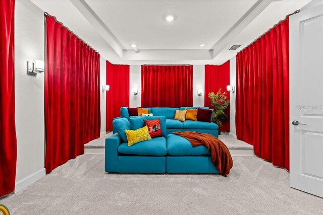 33750 Ocean Spray Ln, Wesley Chapel, FL 33543 - home theater with carpet, recessed lighting, and a raised ceiling