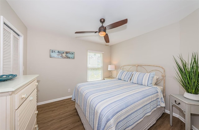 6151 Bahia Del Mar Blvd Unit 126, Saint Petersburg, FL 33715 - bedroom with baseboards, dark wood-type flooring, and a ceiling fan