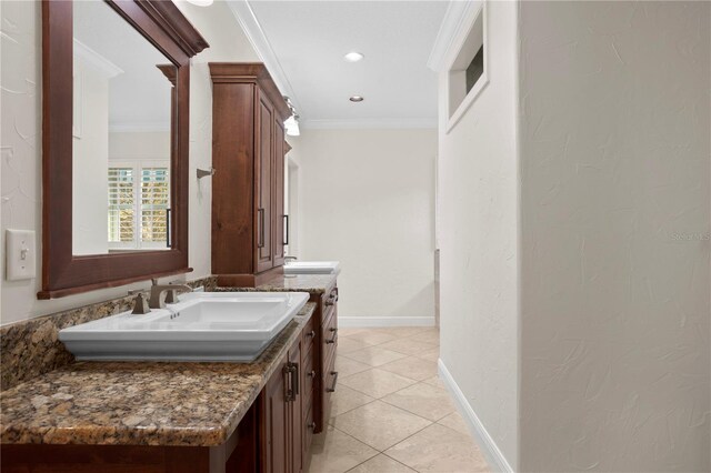 2936 W Knights Ave Unit A, Tampa, FL 33611 - bathroom with crown molding, vanity, tile patterned floors, baseboards, and recessed lighting
