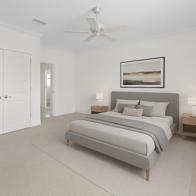 2936 W Knights Ave Unit A, Tampa, FL 33611 - bedroom featuring crown molding, carpet floors, and a ceiling fan