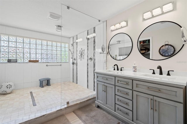 106 Midway Is, Clearwater Beach, FL 33767 - bathroom with a walk in shower and double vanity