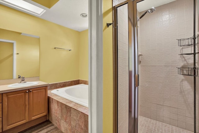 14561 El Paseo Dr, Seminole, FL 33776 - bathroom featuring a bath, a stall shower, and vanity