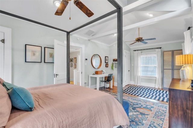 221 13th Ave NE, Saint Petersburg, FL 33701 - bedroom featuring wood finished floors, crown molding, baseboards, and a ceiling fan
