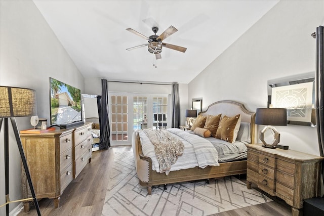 1914 Elk Spring Dr, Brandon, FL 33511 - bedroom with wood finished floors, french doors, access to exterior, high vaulted ceiling, and ceiling fan