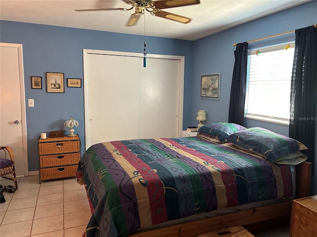 3827 15th Ave N, Saint Petersburg, FL 33713 - bedroom with a closet, light tile patterned floors, and ceiling fan