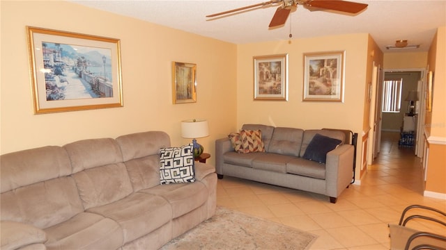 4744 Azalea Dr Unit 203B, New Port Richey, FL 34652 - living area with light tile patterned floors and a ceiling fan