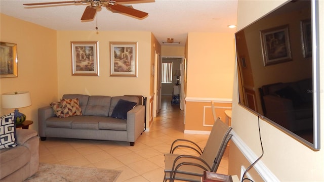 4744 Azalea Dr Unit 203B, New Port Richey, FL 34652 - living room featuring ceiling fan, light tile patterned floors, and recessed lighting