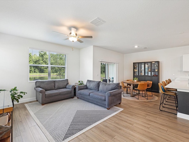 17729 Nectar Flume Dr, Land O Lakes, FL 34638 - living area with plenty of natural light, light wood-style floors, ceiling fan, and baseboards
