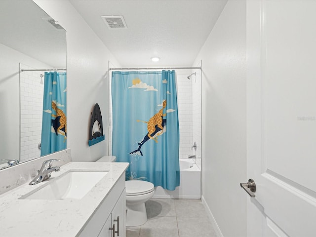 17729 Nectar Flume Dr, Land O Lakes, FL 34638 - full bath featuring tile patterned floors, toilet, vanity, shower / tub combo with curtain, and baseboards