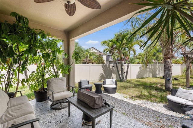 9931 Victory Gallop Loop, Ruskin, FL 33573 - view of patio / terrace featuring a ceiling fan and a fenced backyard