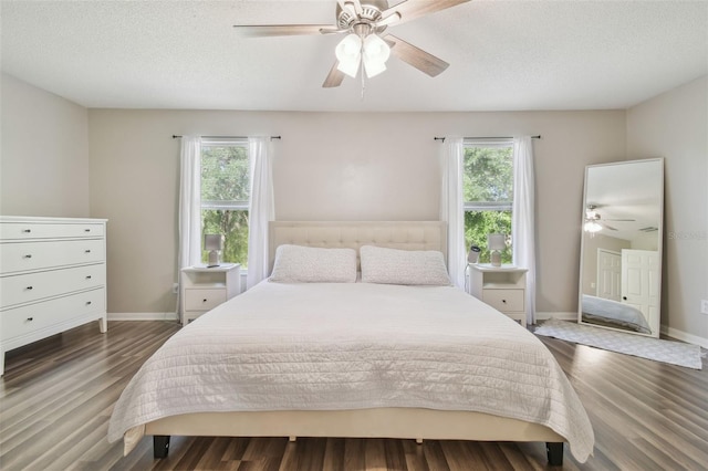 4528 Winding River Way, Land O Lakes, FL 34639 - bedroom with wood finished floors, baseboards, ceiling fan, and a textured ceiling