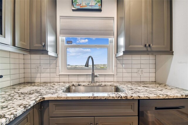 2960 59th St S Unit 614, Gulfport, FL 33707 - kitchen with a sink, dishwashing machine, gray cabinets, and decorative backsplash