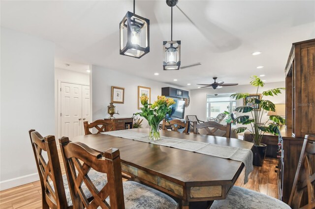 2960 59th St S Unit 614, Gulfport, FL 33707 - dining room featuring light wood-style flooring, a ceiling fan, recessed lighting, and baseboards