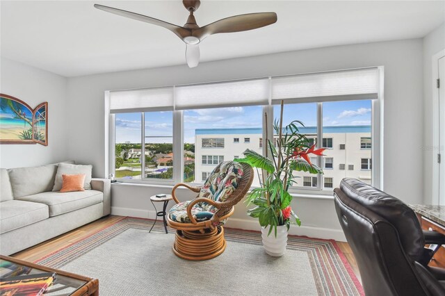 2960 59th St S Unit 614, Gulfport, FL 33707 - living room featuring baseboards, wood finished floors, and ceiling fan