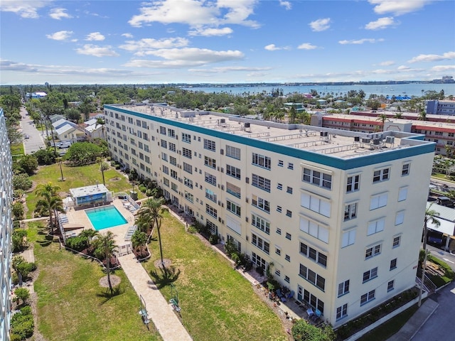 2960 59th St S Unit 614, Gulfport, FL 33707 - drone / aerial view of a pool, apartment complex / building, and a nearby body of water