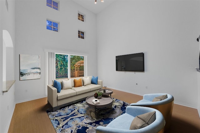 3002 Savannah Oaks Cir, Tarpon Springs, FL 34688 - living area featuring wood finished floors, baseboards, and a high ceiling
