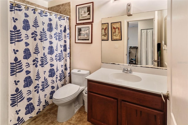 21115 NW 14th Pl Unit 2, Miami, FL 33169 - bathroom featuring toilet, vanity, tile patterned flooring, and a shower with shower curtain