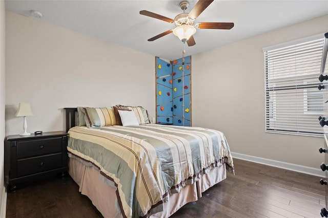 4264 Bexley Village Dr, Land O Lakes, FL 34638 - bedroom with wood-type flooring, baseboards, and ceiling fan