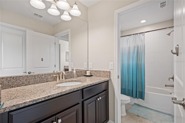 4264 Bexley Village Dr, Land O Lakes, FL 34638 - full bathroom with vanity, toilet, tile patterned flooring, and shower / tub combo with curtain