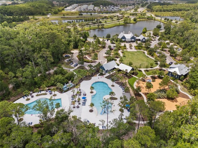 4264 Bexley Village Dr, Land O Lakes, FL 34638 - aerial view of property and surrounding area featuring a large body of water and a pool area
