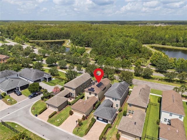 4264 Bexley Village Dr, Land O Lakes, FL 34638 - aerial view of residential area with a nearby body of water and a heavily wooded area